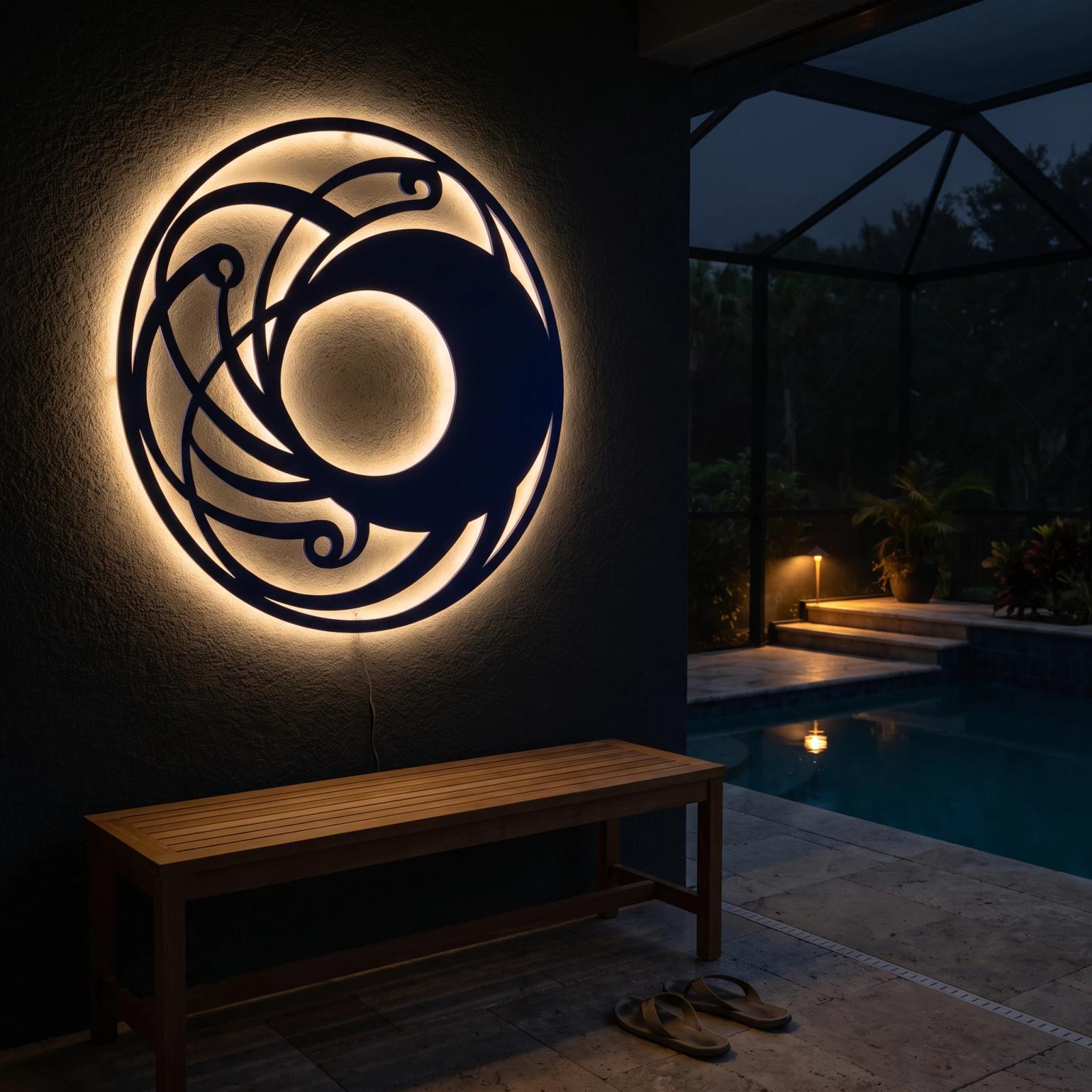 Crescent Moon Metal LED Wall Art – Lunar Coil, Modern Living Room Decor — 4