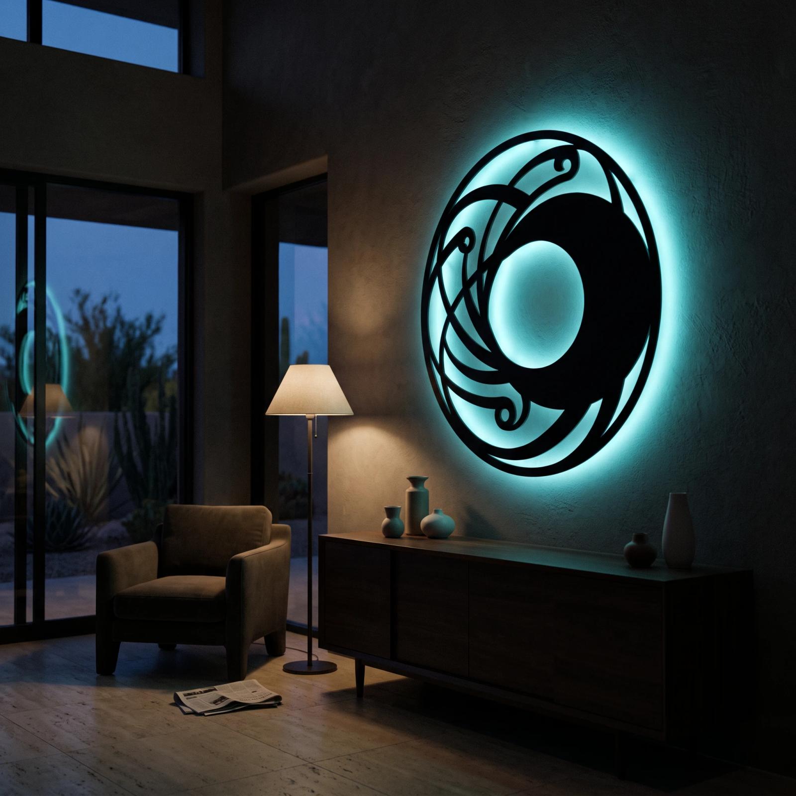 Crescent Moon Metal LED Wall Art – Lunar Coil, Modern Living Room Decor — 5