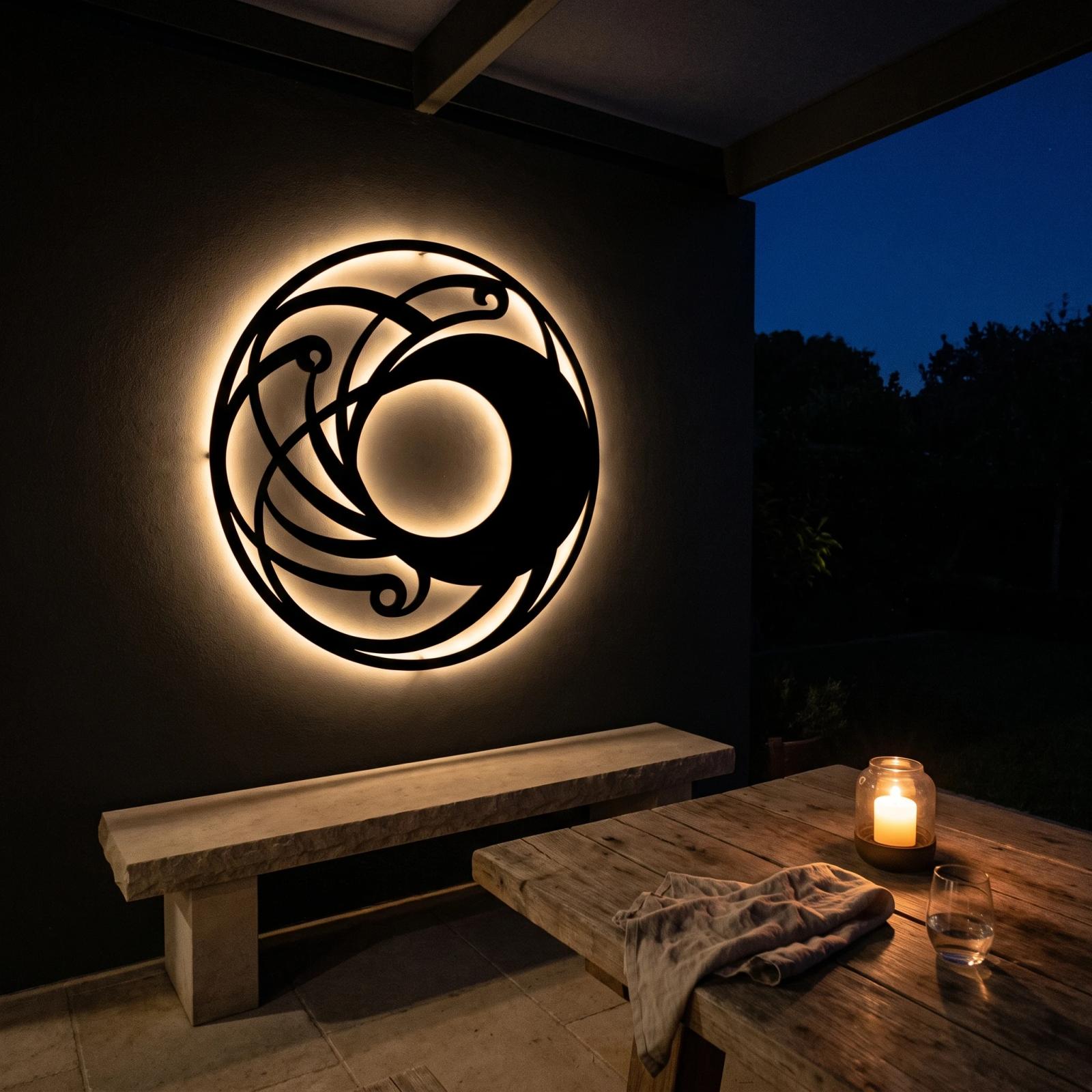 Crescent Moon Metal LED Wall Art – Lunar Coil, Modern Living Room Decor — 7