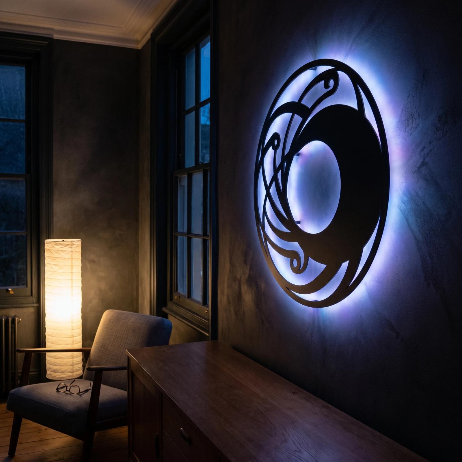 Crescent Moon Metal LED Wall Art – Lunar Coil, Modern Living Room Decor — 8
