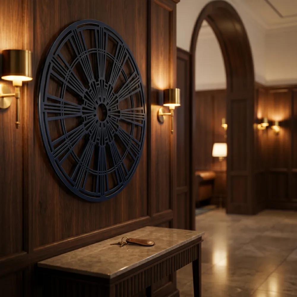 Geometric Medallion Metal Wall Art – Art Deco Wheel, Living Room Decor — 9
