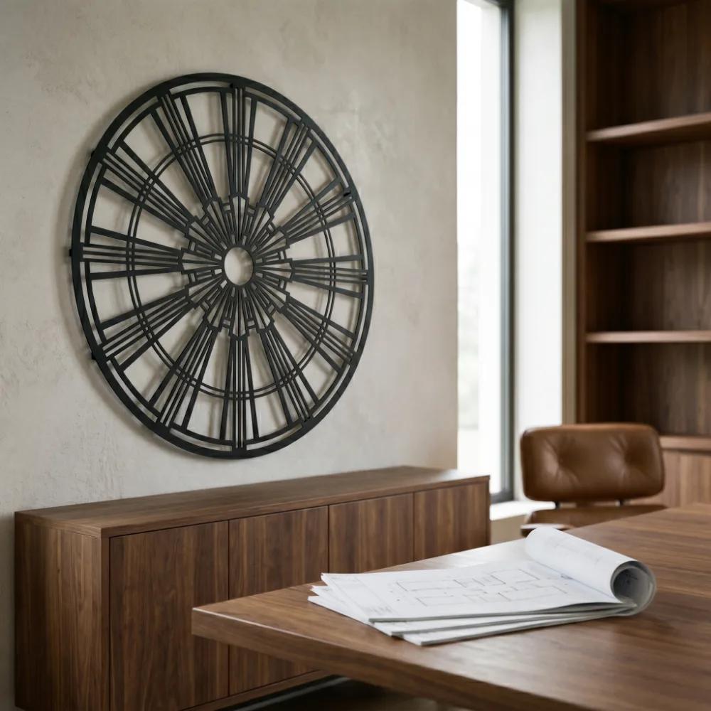 Geometric Medallion Metal Wall Art – Art Deco Wheel, Living Room Decor — 4