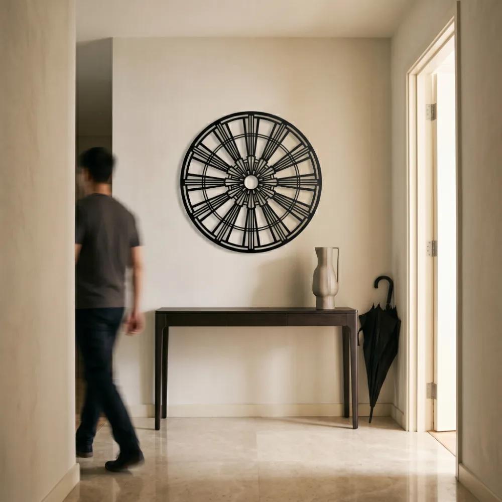 Geometric Medallion Metal Wall Art – Art Deco Wheel, Living Room Decor — 5