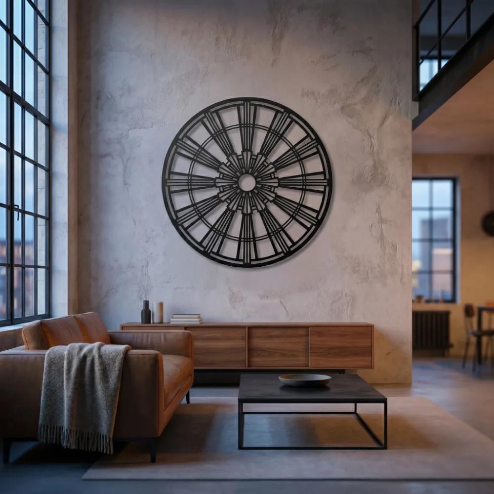 Geometric Medallion Metal Wall Art – Art Deco Wheel, Living Room Decor — 6