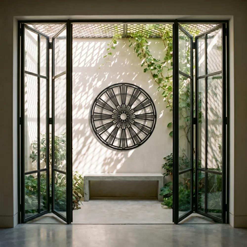 Geometric Medallion Metal Wall Art – Art Deco Wheel, Living Room Decor — 7