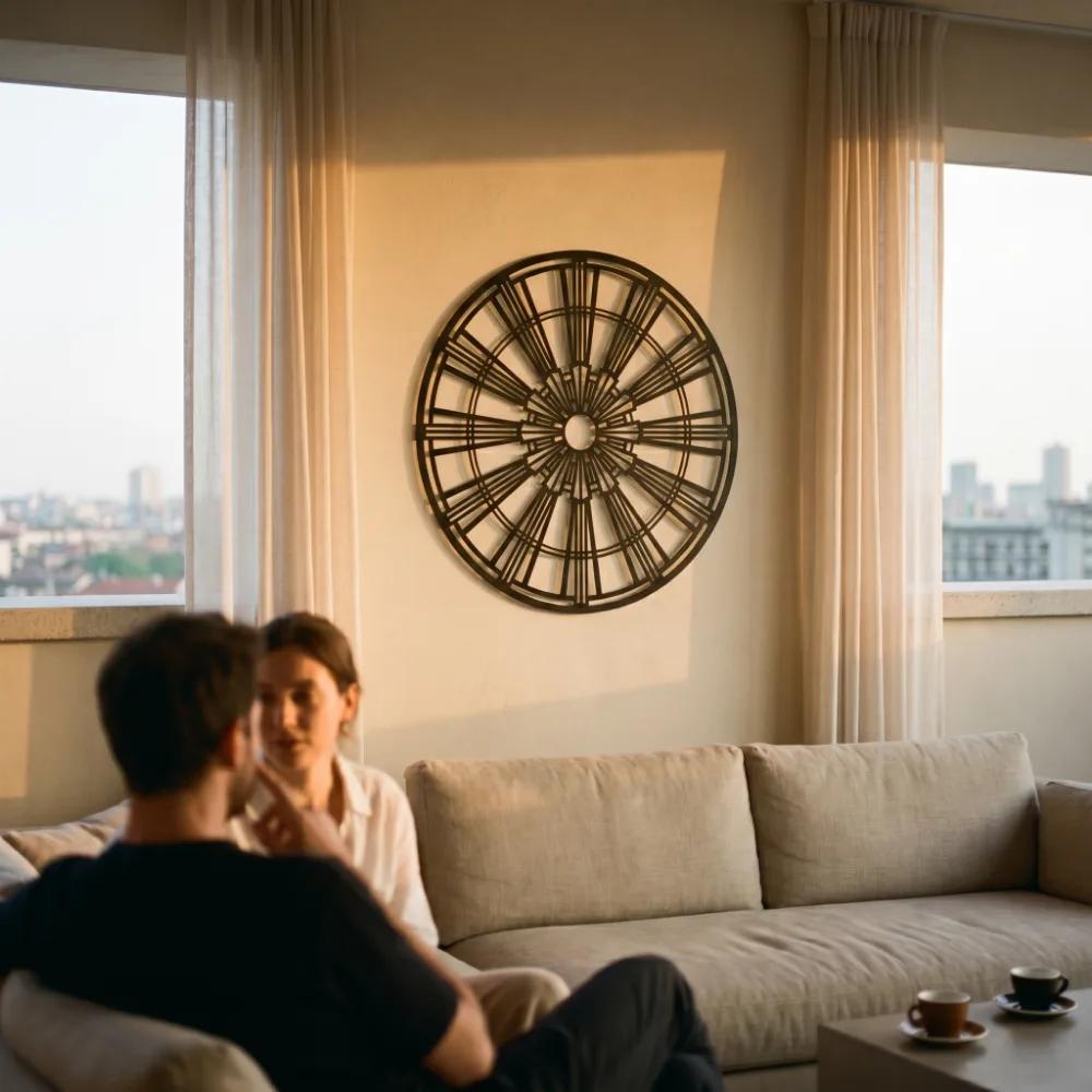 Geometric Medallion Metal Wall Art – Art Deco Wheel, Living Room Decor — 8