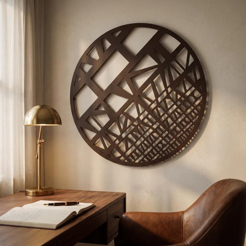Geometric Globe Metal Wall Art – Fractured Meridian, Modern Living Room Decor