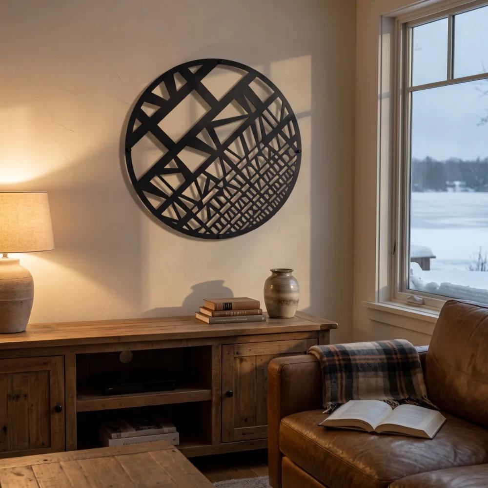 Geometric Globe Metal Wall Art – Fractured Meridian, Modern Living Room Decor — 6