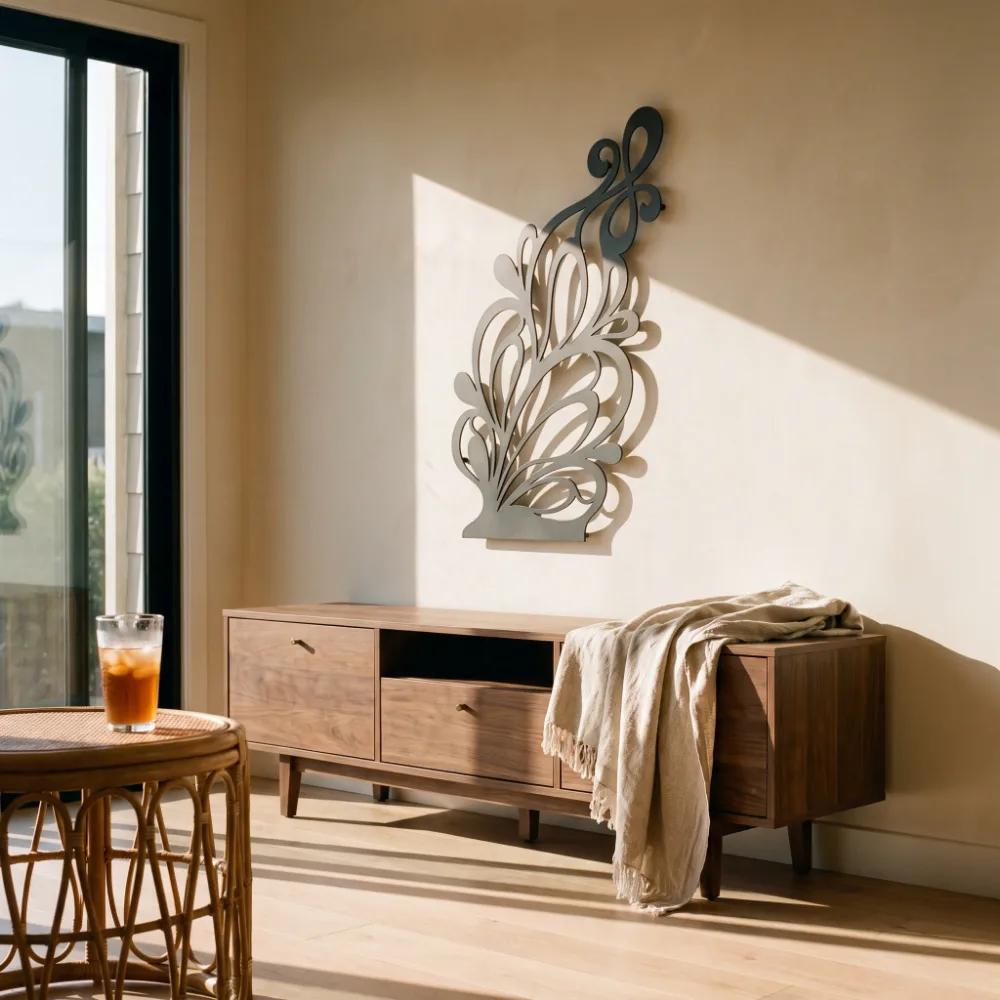Flourish Metal Wall Art – Verdant Flourish, Modern Botanical Living Room Decor