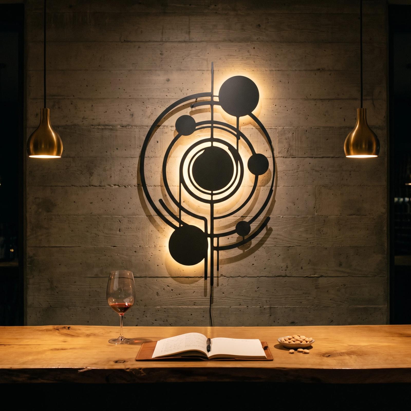 LED Metal Wall Art – Orbital Drift, Backlit Celestial Orbit Decor for Living Room