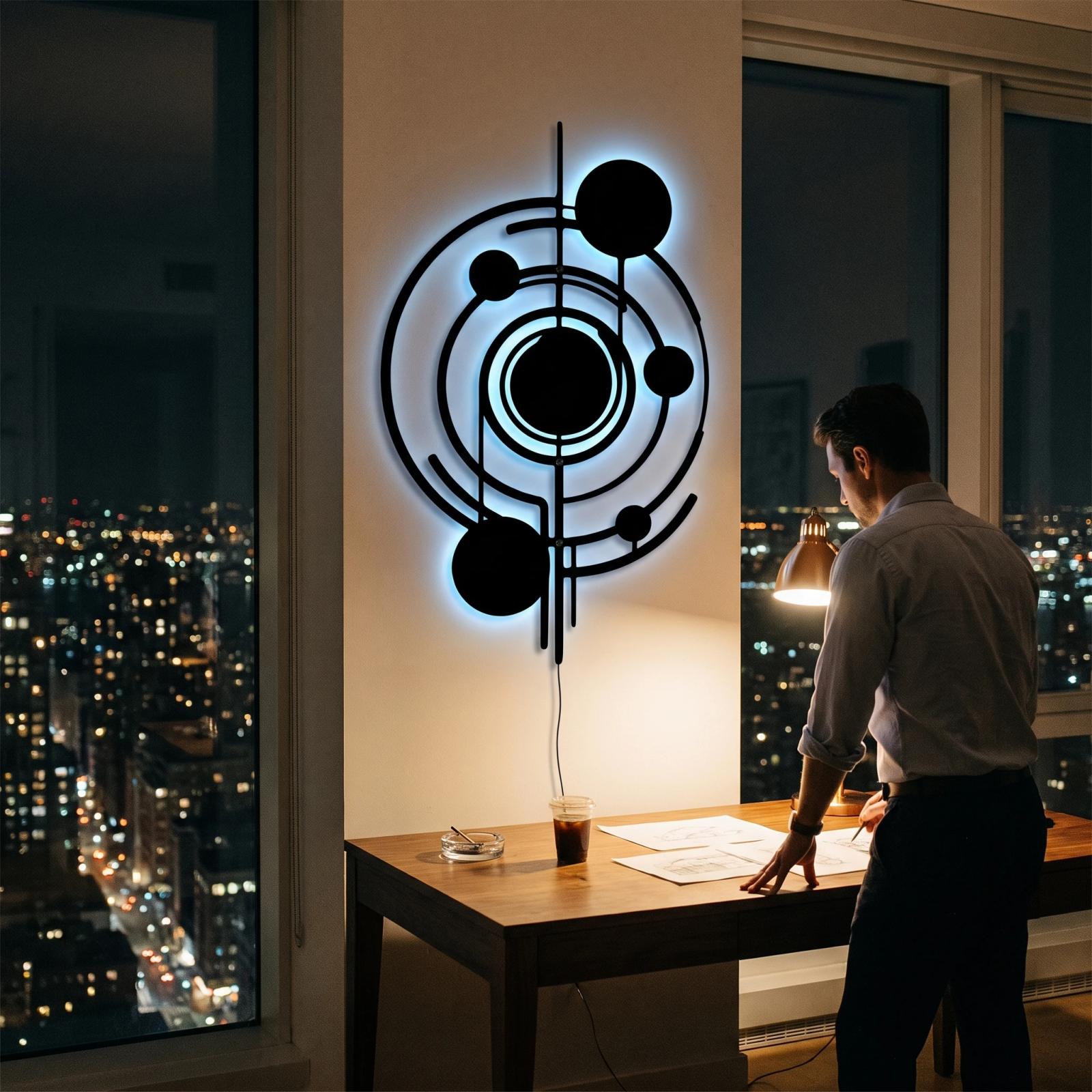 LED Metal Wall Art – Orbital Drift, Backlit Celestial Orbit Decor for Living Room — 5