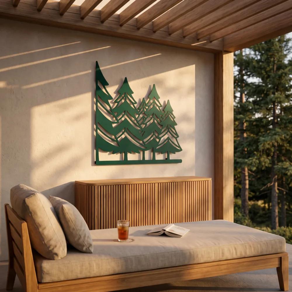 Pine Forest Metal Wall Art – Silent Timberline, Rustic Cabin Lodge Decor — 2