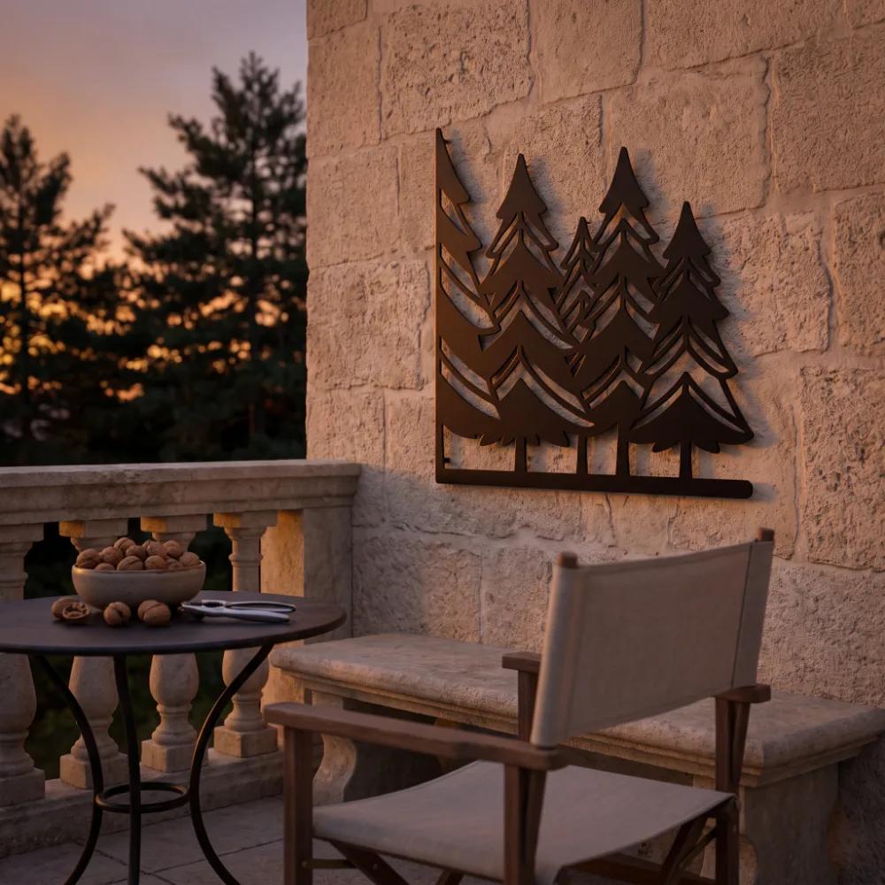 Pine Forest Metal Wall Art – Silent Timberline, Rustic Cabin Lodge Decor — 4