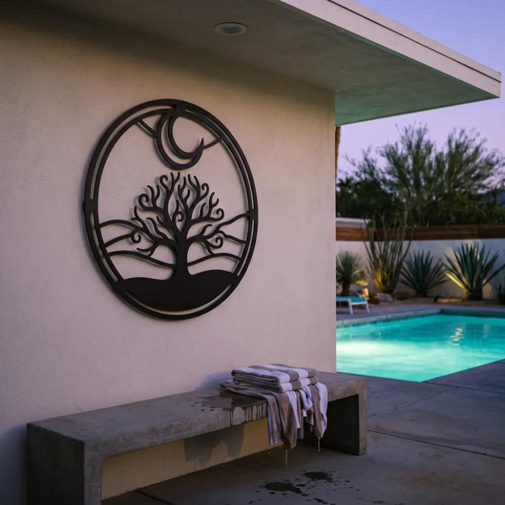 Tree of Life Metal Wall Art – Lunar Grove, Crescent Moon Living Room Decor — 4