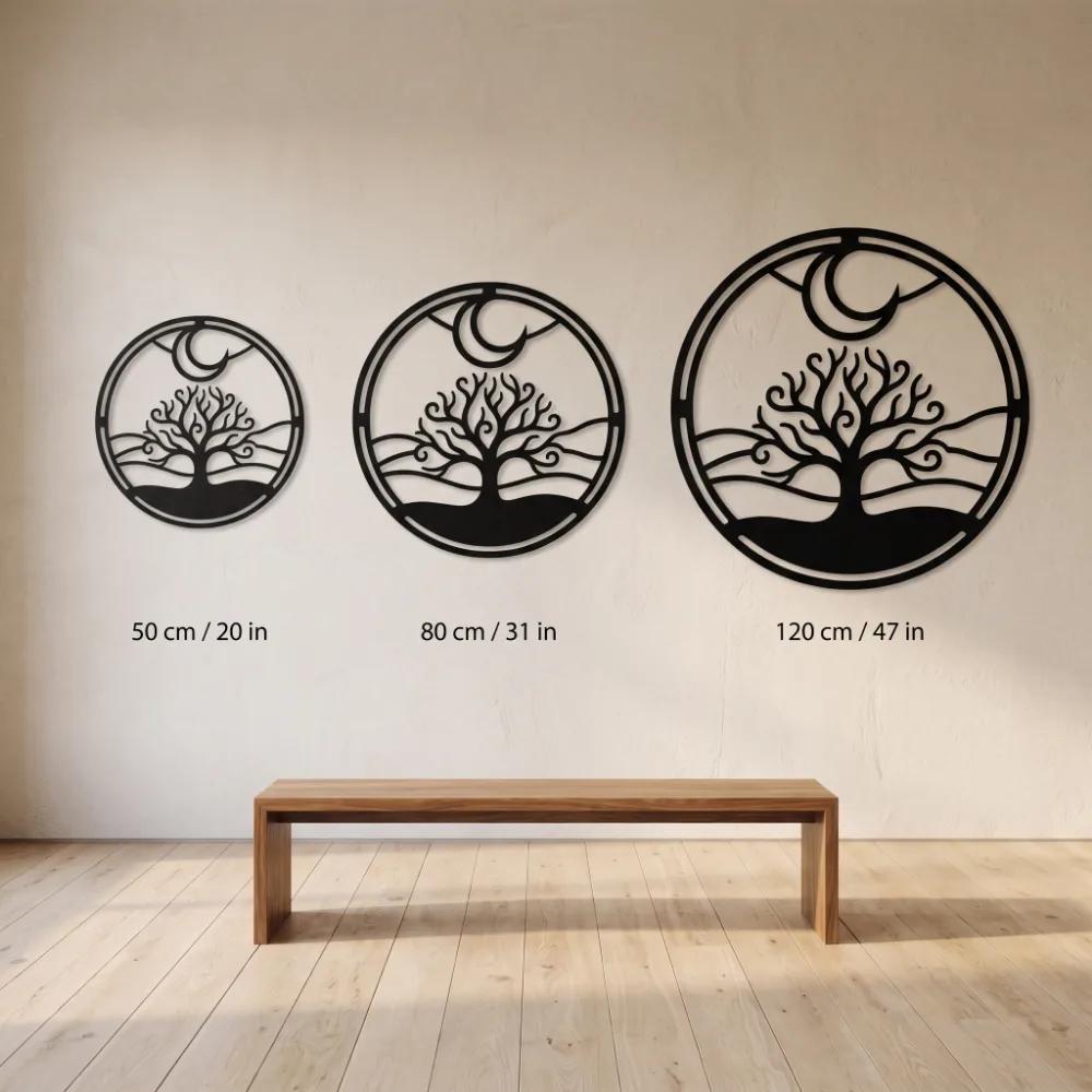 Tree of Life Metal Wall Art – Lunar Grove, Crescent Moon Living Room Decor — 7