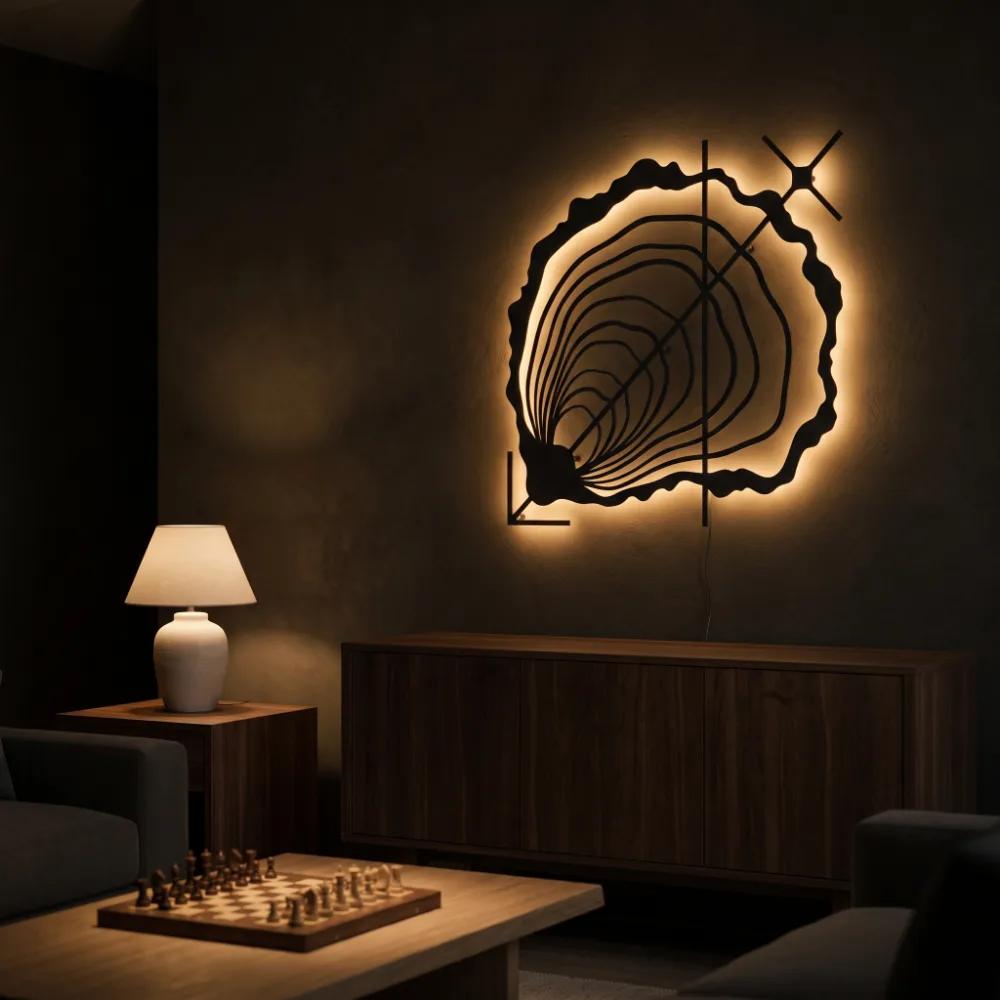 Oyster Shell Metal LED Wall Art – Tidal Bloom, Coastal Living Room Decor — 2