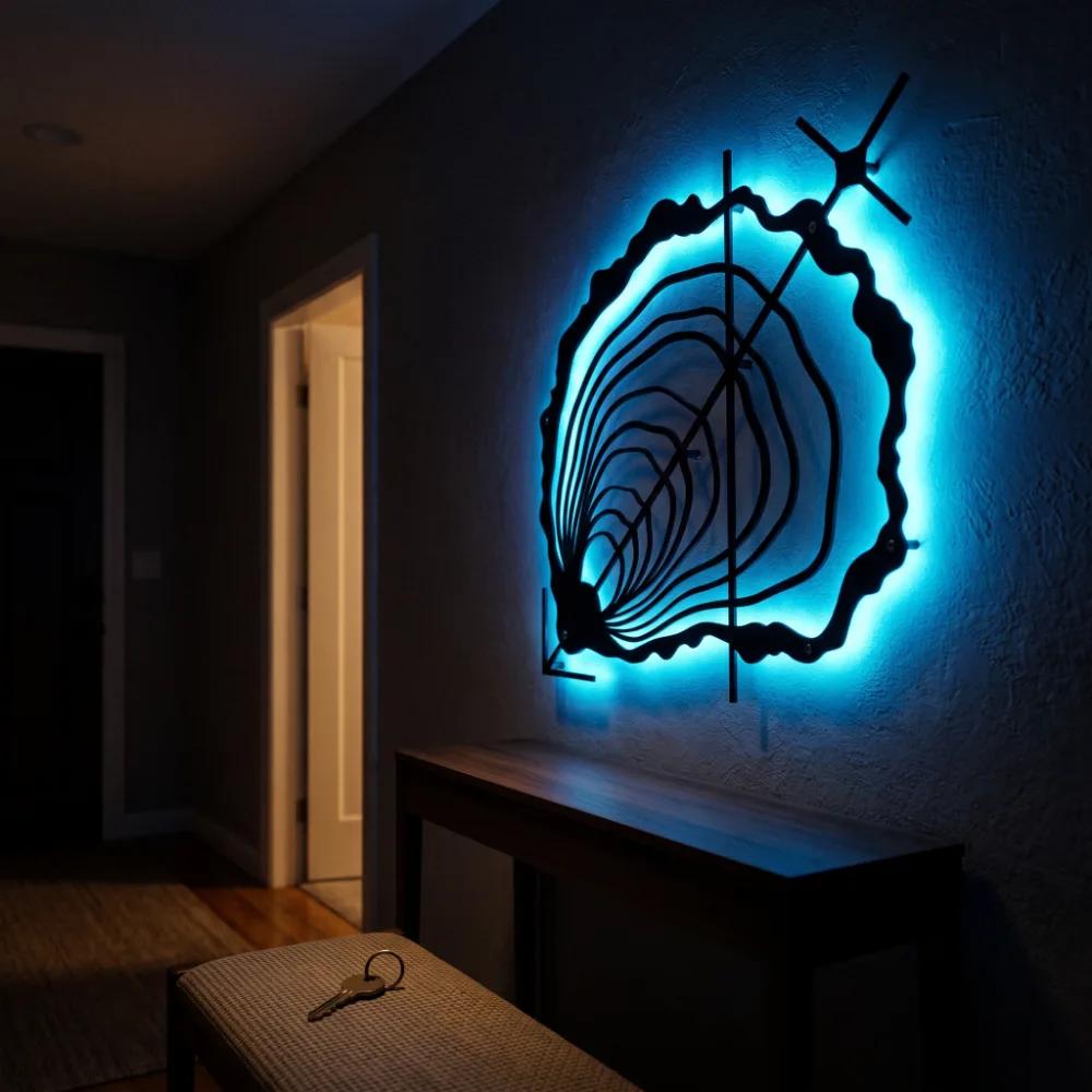 Oyster Shell Metal LED Wall Art – Tidal Bloom, Coastal Living Room Decor — 3