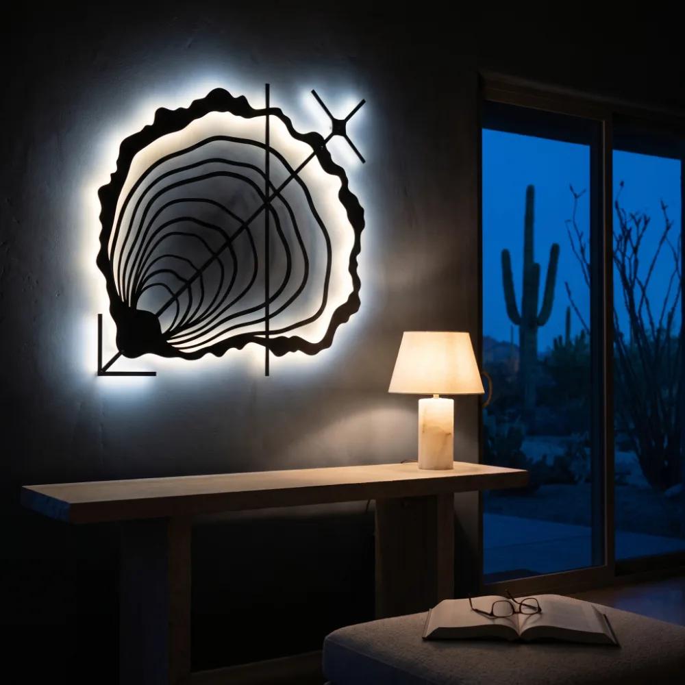 Oyster Shell Metal LED Wall Art – Tidal Bloom, Coastal Living Room Decor — 6
