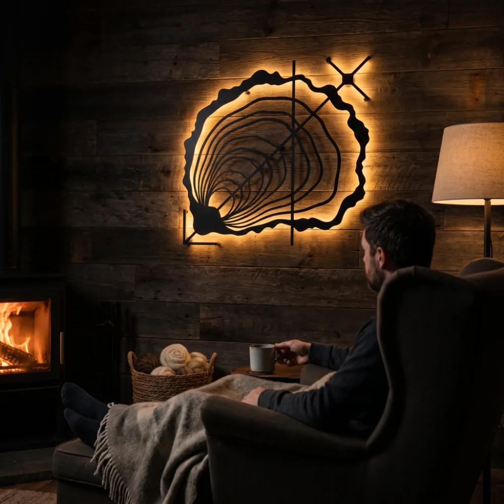 Oyster Shell Metal LED Wall Art – Tidal Bloom, Coastal Living Room Decor — 7