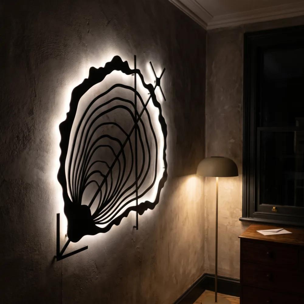 Oyster Shell Metal LED Wall Art – Tidal Bloom, Coastal Living Room Decor — 8