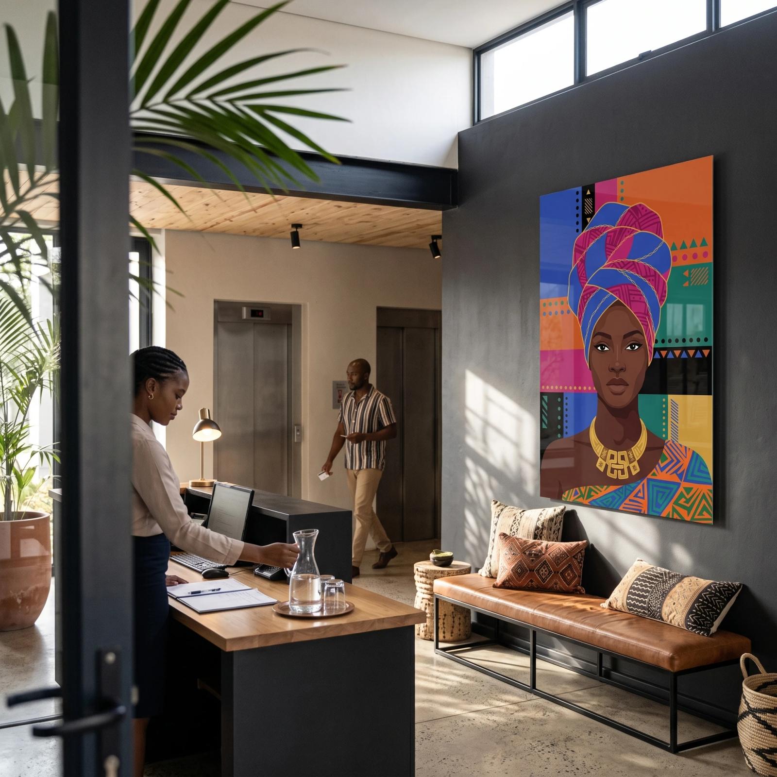 African Woman Portrait Colorful Tribal Glass Wall Art — 2