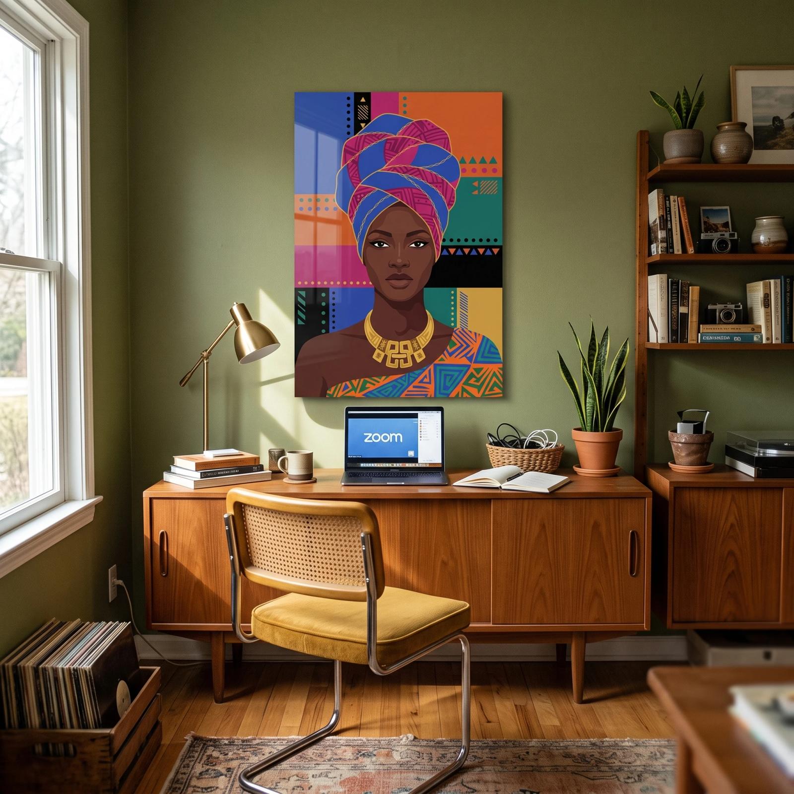 African Woman Portrait Colorful Tribal Glass Wall Art — 3