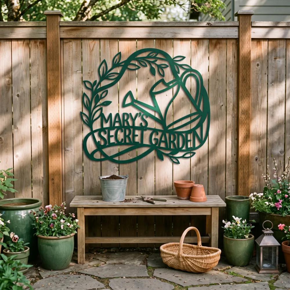 Personalized Garden Watering Can Metal Art – Custom Botanical Name Sign, Outdoor Entryway Decor