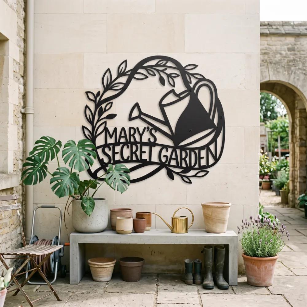 Personalized Garden Watering Can Metal Art – Custom Botanical Name Sign, Outdoor Entryway Decor — 7
