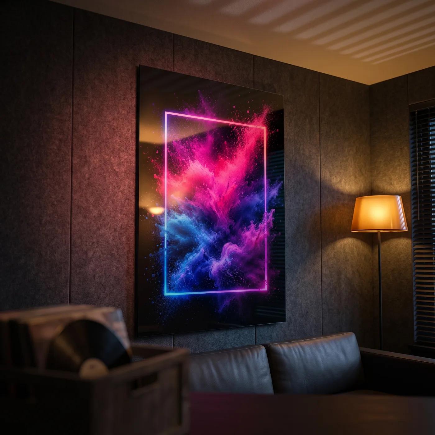 Neon Abstract Glass Wall Art Pink Blue Powder Burst | Glass Wall Art — 2