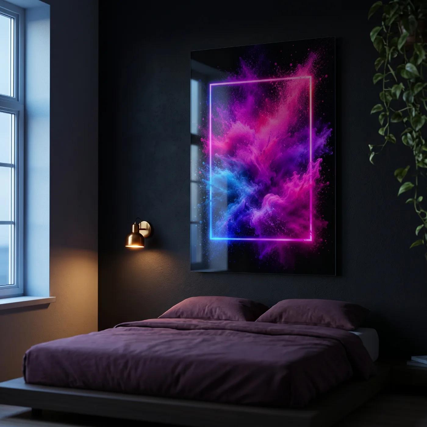 Neon Abstract Glass Wall Art Pink Blue Powder Burst | Glass Wall Art — 3