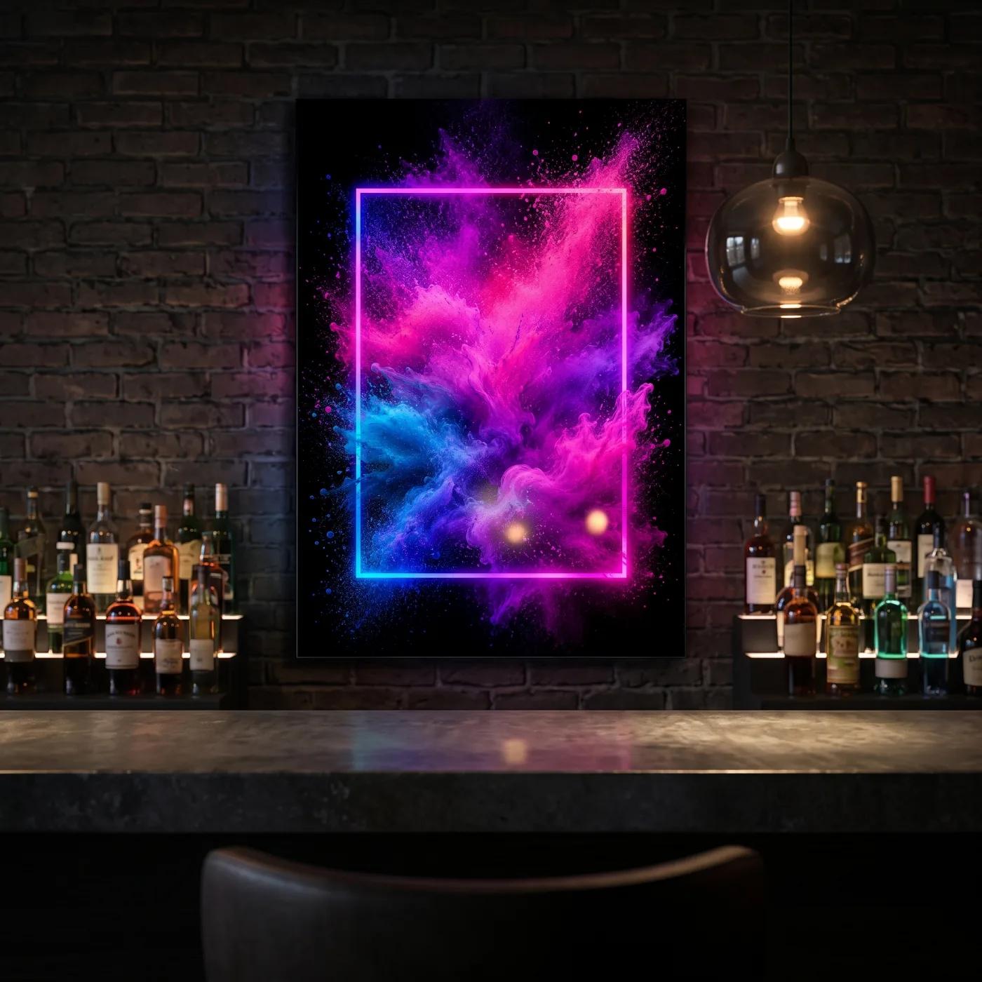 Neon Abstract Glass Wall Art Pink Blue Powder Burst | Glass Wall Art — 4