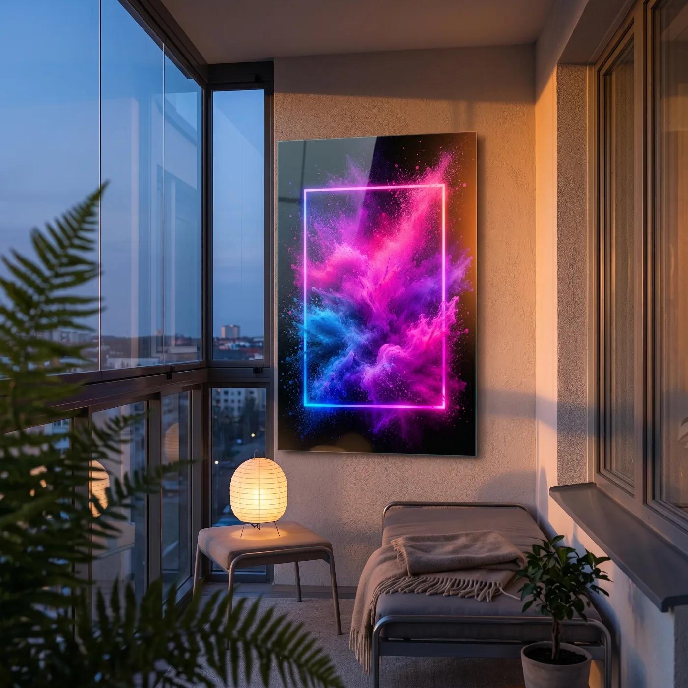 Neon Abstract Glass Wall Art Pink Blue Powder Burst | Glass Wall Art — 5