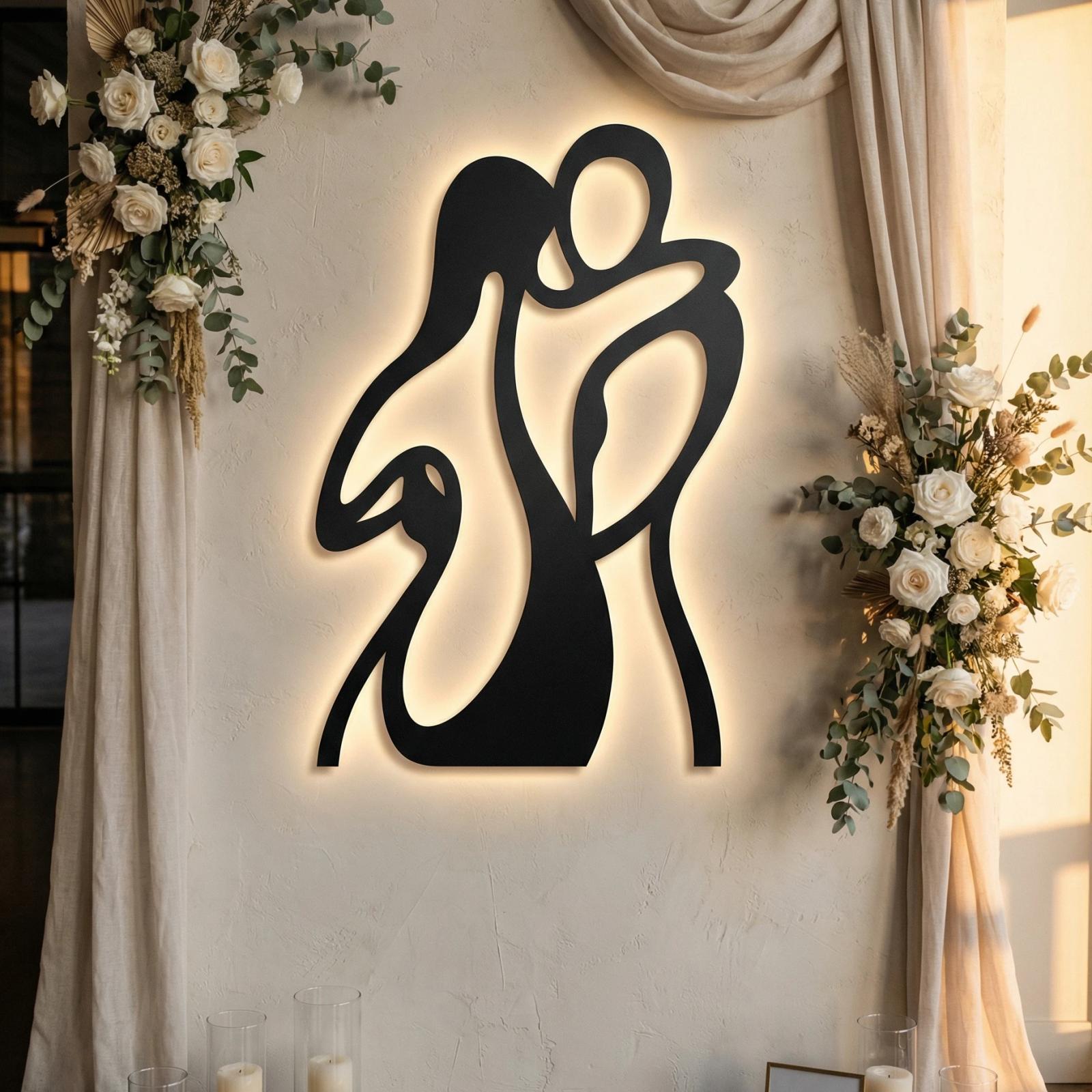 Romantic Couple Embrace Metal Wall Art – Eternal Kiss, Modern Bedroom Decor — 2