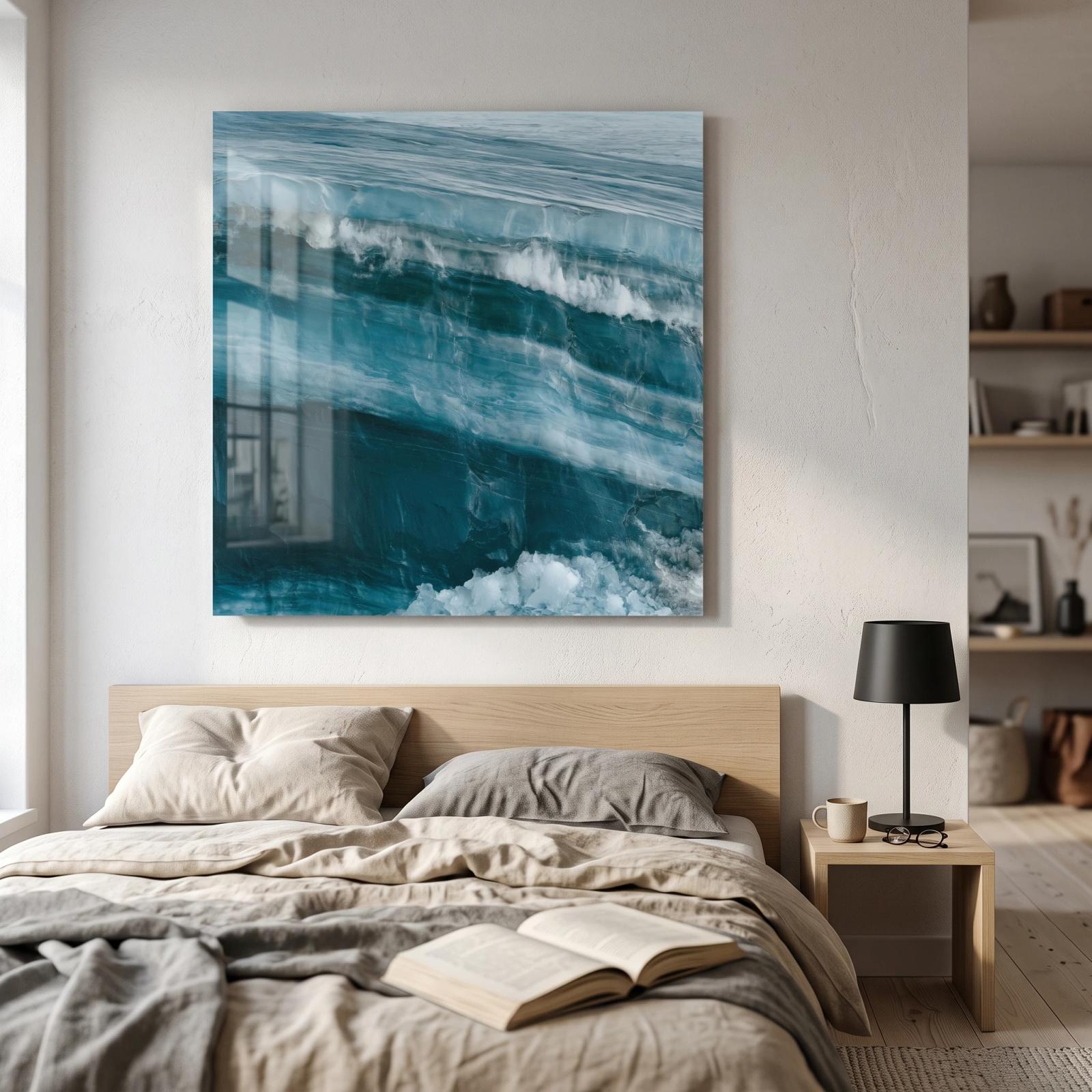 Glacier Ice Wall Art Deep Teal Abstract | Glass Wall Art