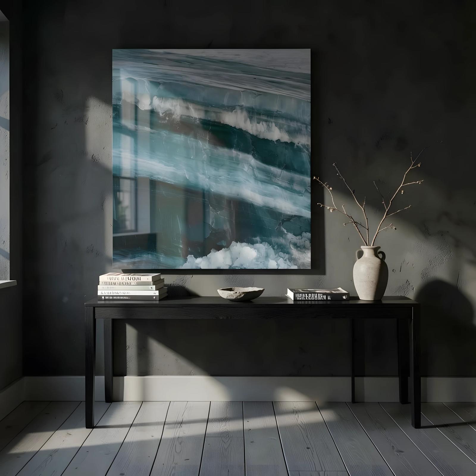 Glacier Ice Wall Art Deep Teal Abstract | Glass Wall Art — 4