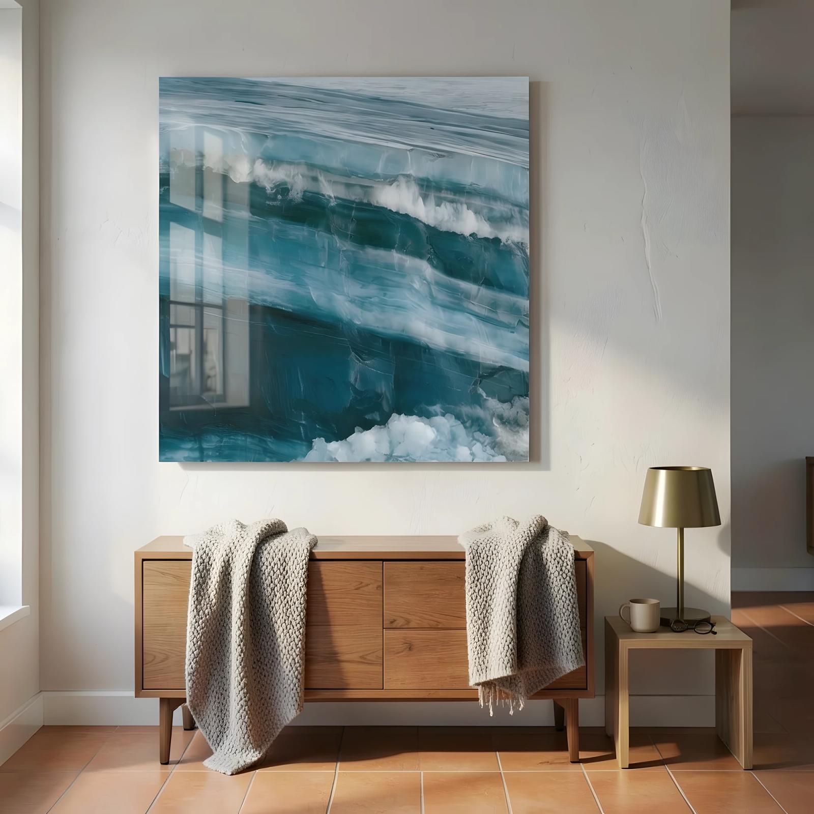 Glacier Ice Wall Art Deep Teal Abstract | Glass Wall Art — 5