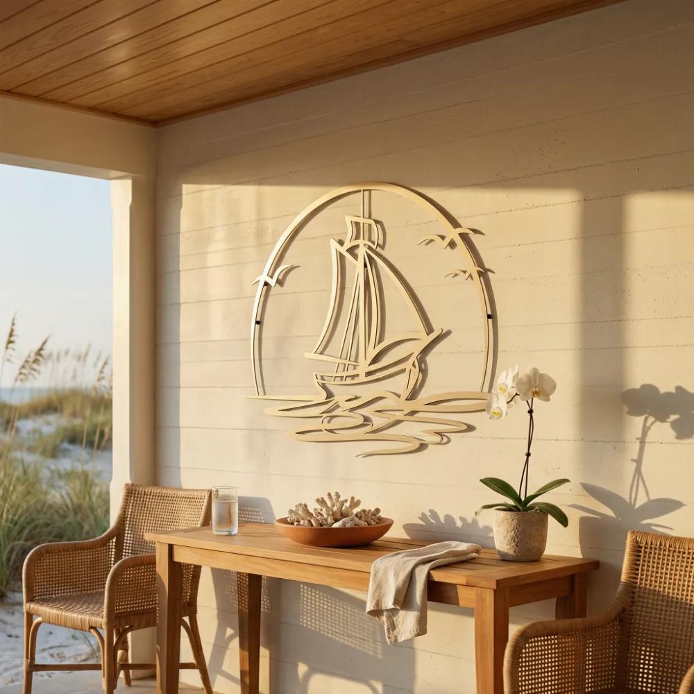 Sailboat Metal Wall Art – Ocean Horizon, Coastal Living Room Decor — 2