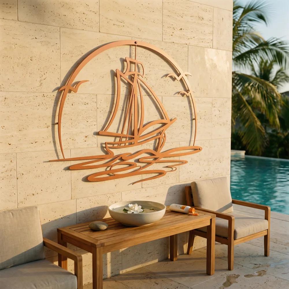 Sailboat Metal Wall Art – Ocean Horizon, Coastal Living Room Decor — 10