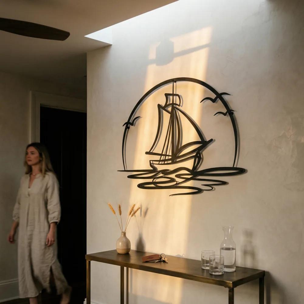 Sailboat Metal Wall Art – Ocean Horizon, Coastal Living Room Decor — 11