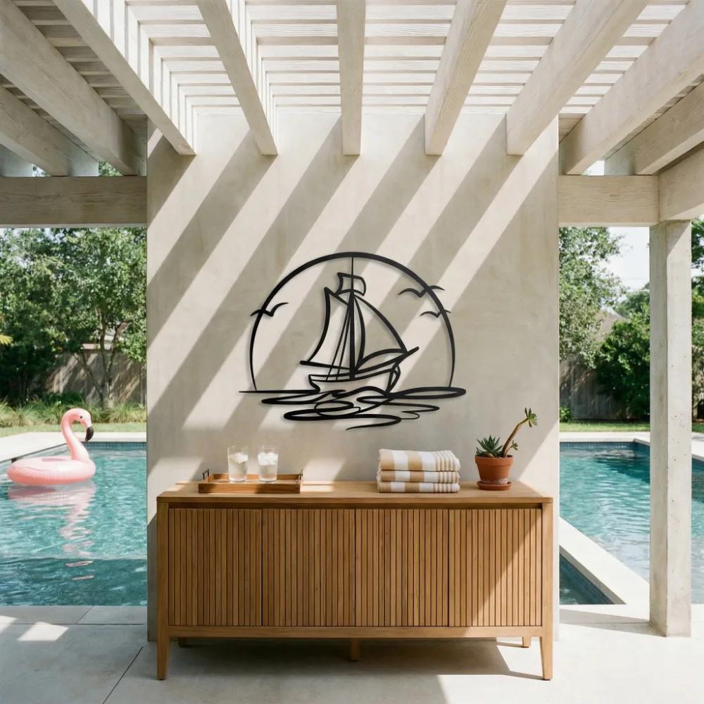 Sailboat Metal Wall Art – Ocean Horizon, Coastal Living Room Decor — 6