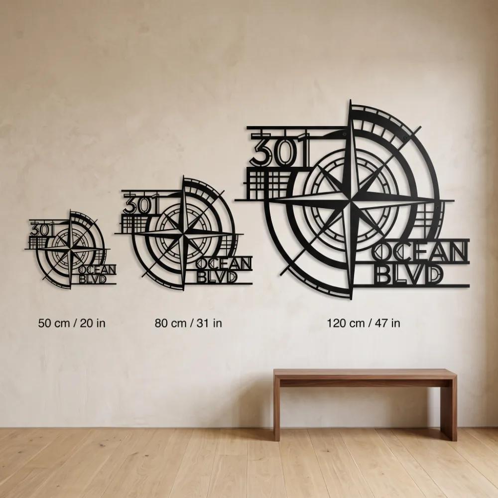 Custom Nautical Compass Address Sign – Ocean Navigator, Coastal Front Porch Metal Decor — 9