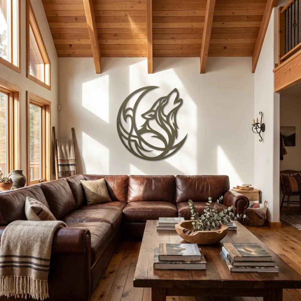 Howling Wolf and Moon Metal Wall Art – Wild Spirit, Rustic Mountain Lodge Decor