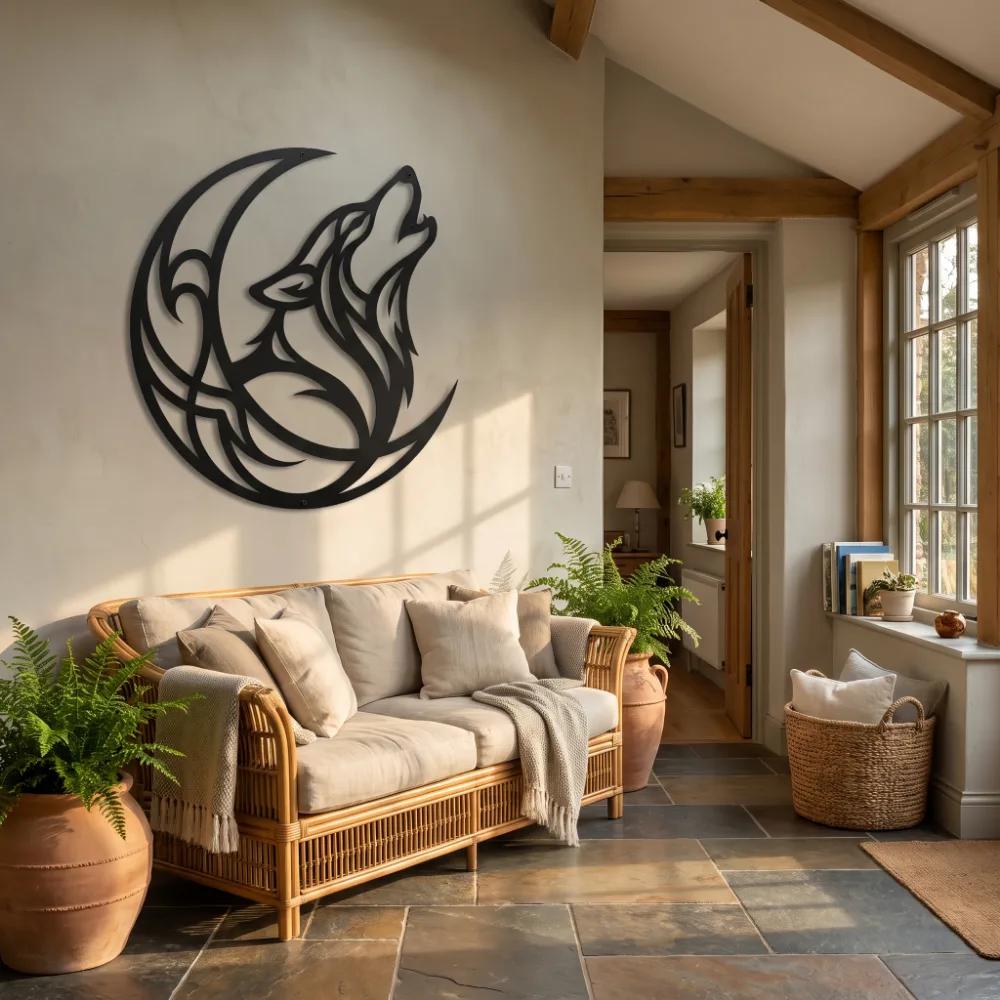 Howling Wolf and Moon Metal Wall Art – Wild Spirit, Rustic Mountain Lodge Decor — 4