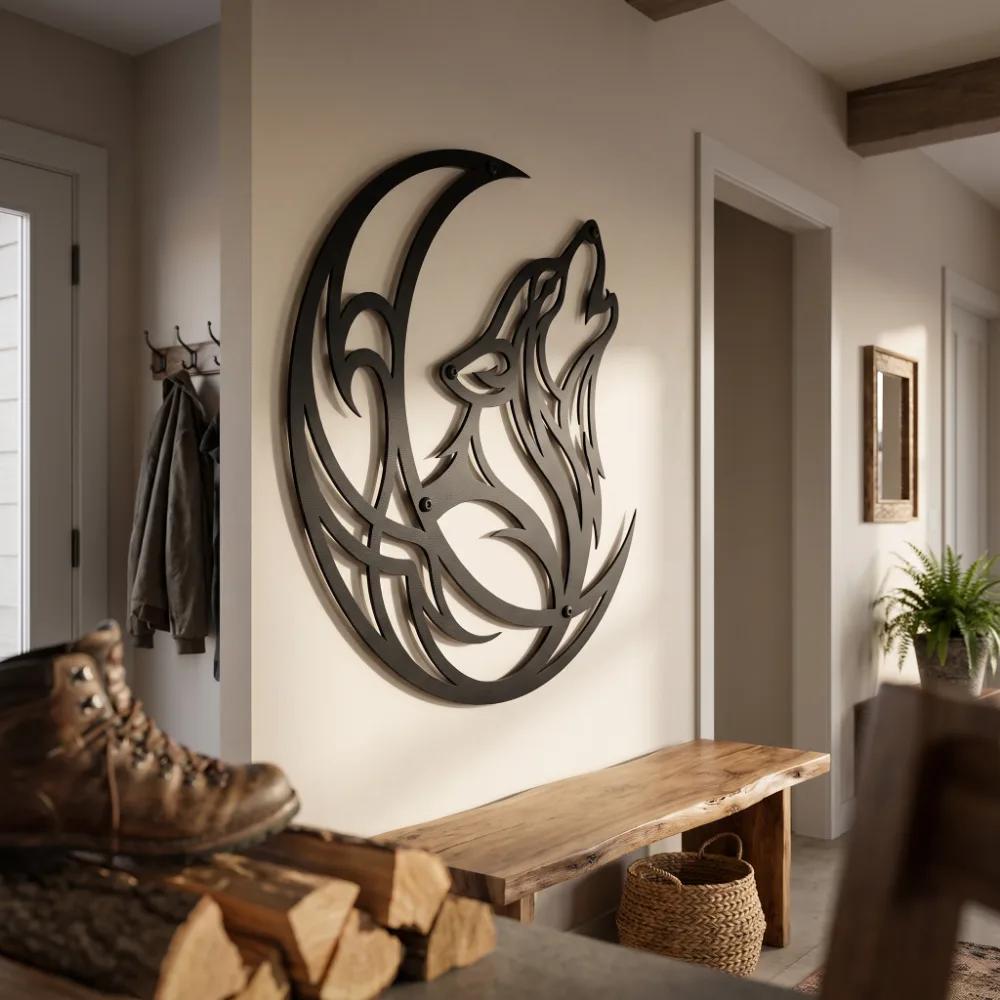 Howling Wolf and Moon Metal Wall Art – Wild Spirit, Rustic Mountain Lodge Decor — 7