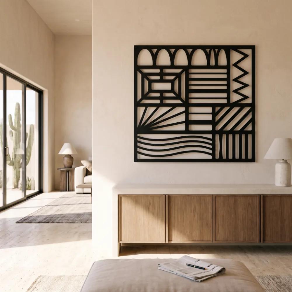 Geometric Pattern Metal Wall Art – Woven Cadence, Modern Living Room Decor — 5
