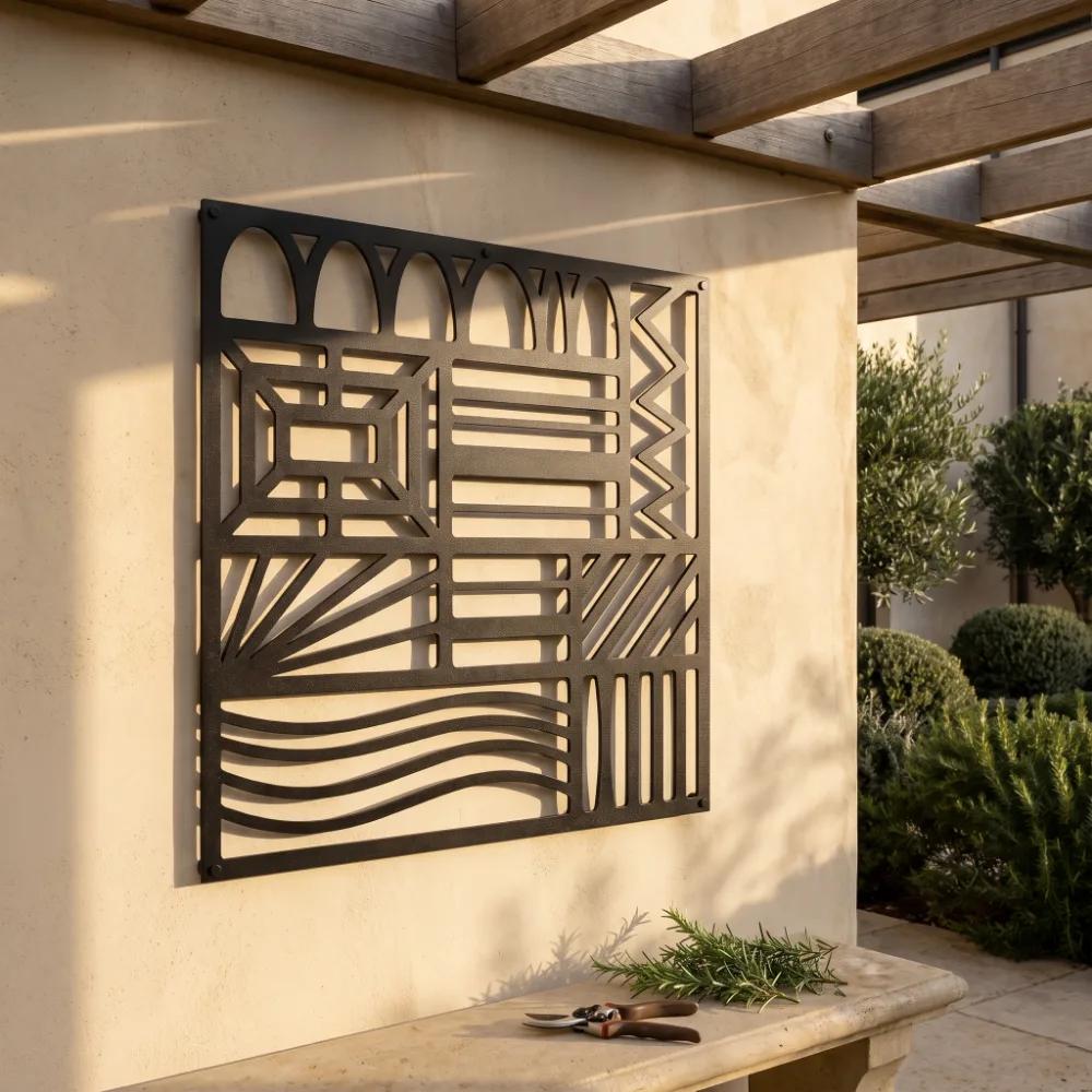 Geometric Pattern Metal Wall Art – Woven Cadence, Modern Living Room Decor — 7