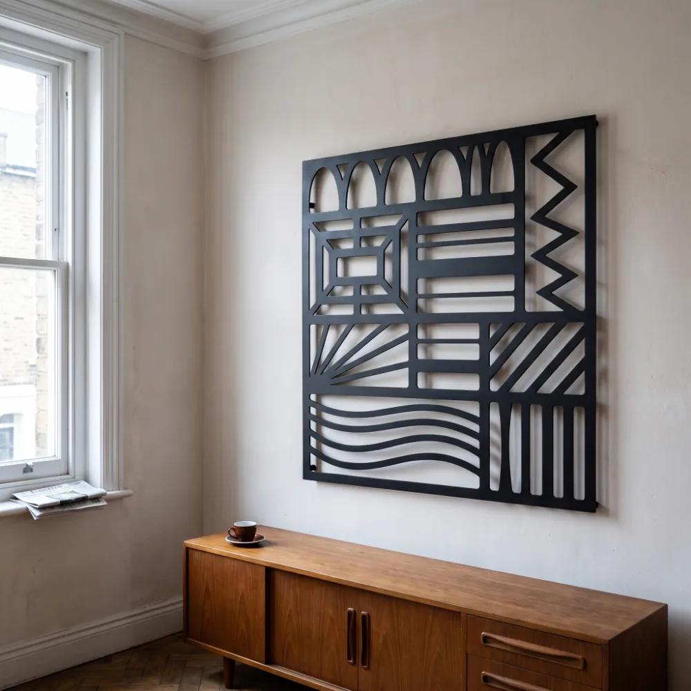 Geometric Pattern Metal Wall Art – Woven Cadence, Modern Living Room Decor — 8