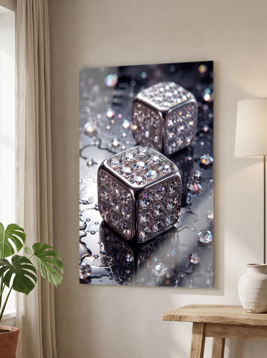 Diamond Dice Luxury Glass Wall Art | Tempered Glass Print