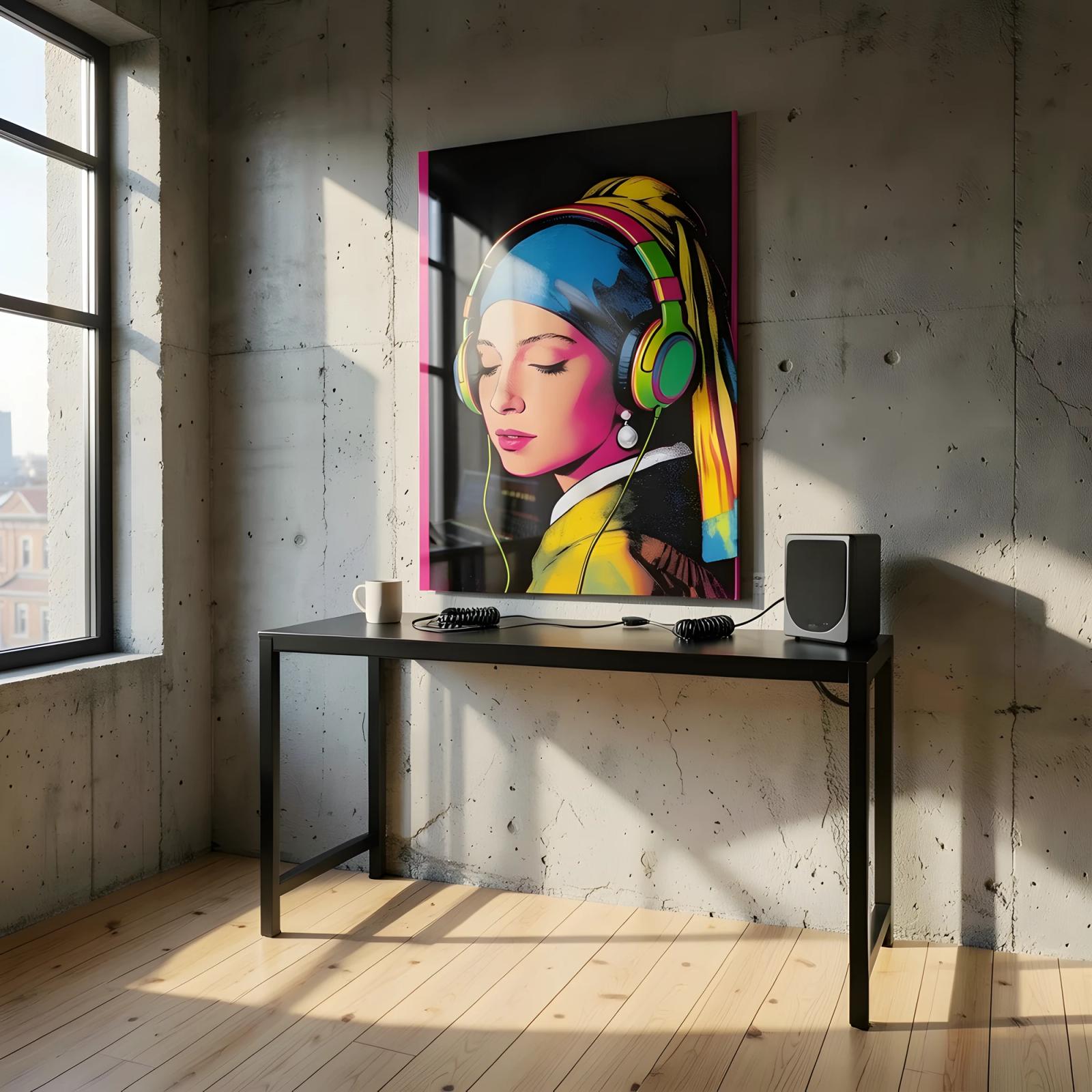 Pop Art Girl Pearl Earring Neon Portrait Glass Wall Art — 4