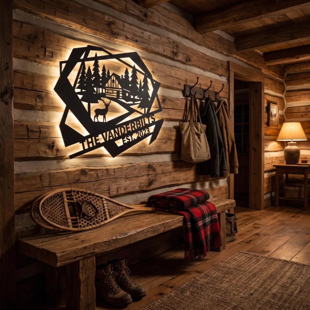 Custom Cabin Metal Wall Art – Wilderness Lodge Address Sign, Outdoor Porch Decor — 2